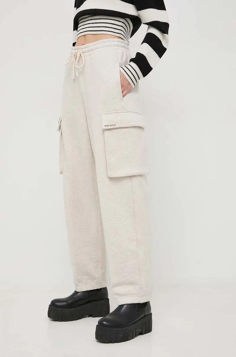 pantaloni da jogging in cotone colore beige