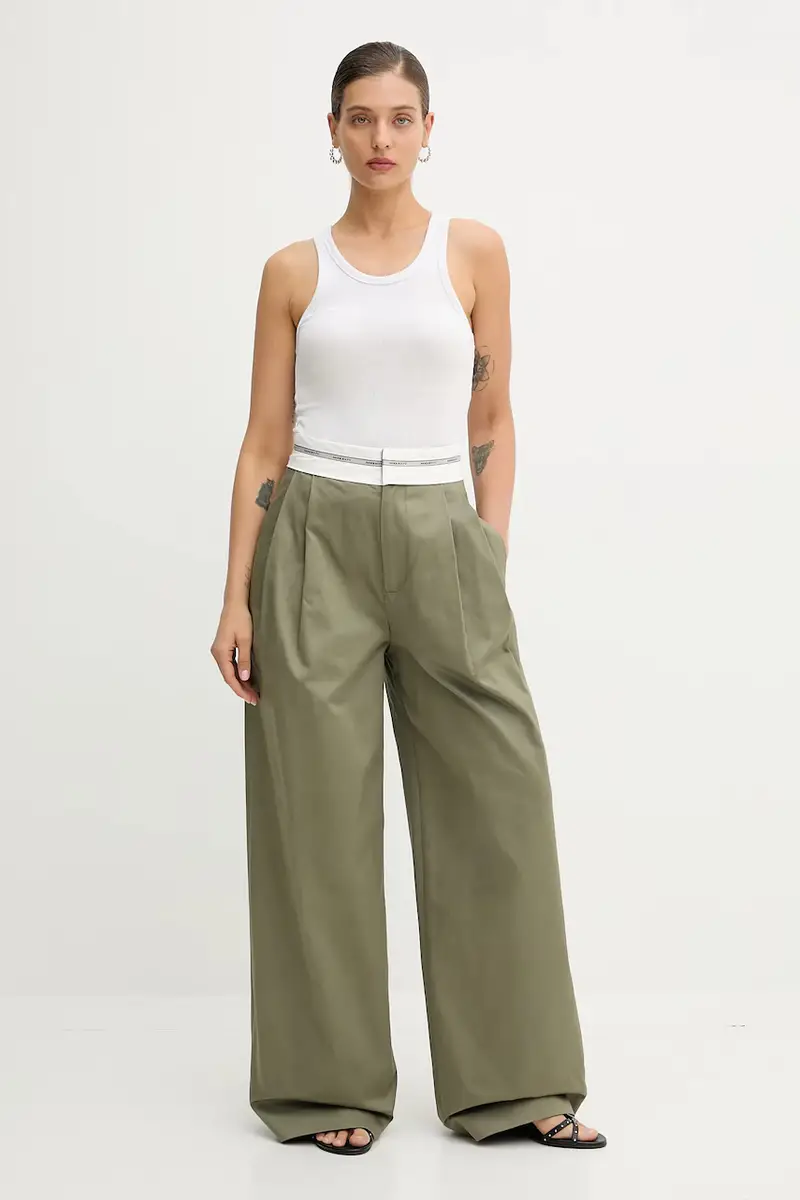 pantaloni in cotone donna colore verde 6S3PJ57900 miniatura 2