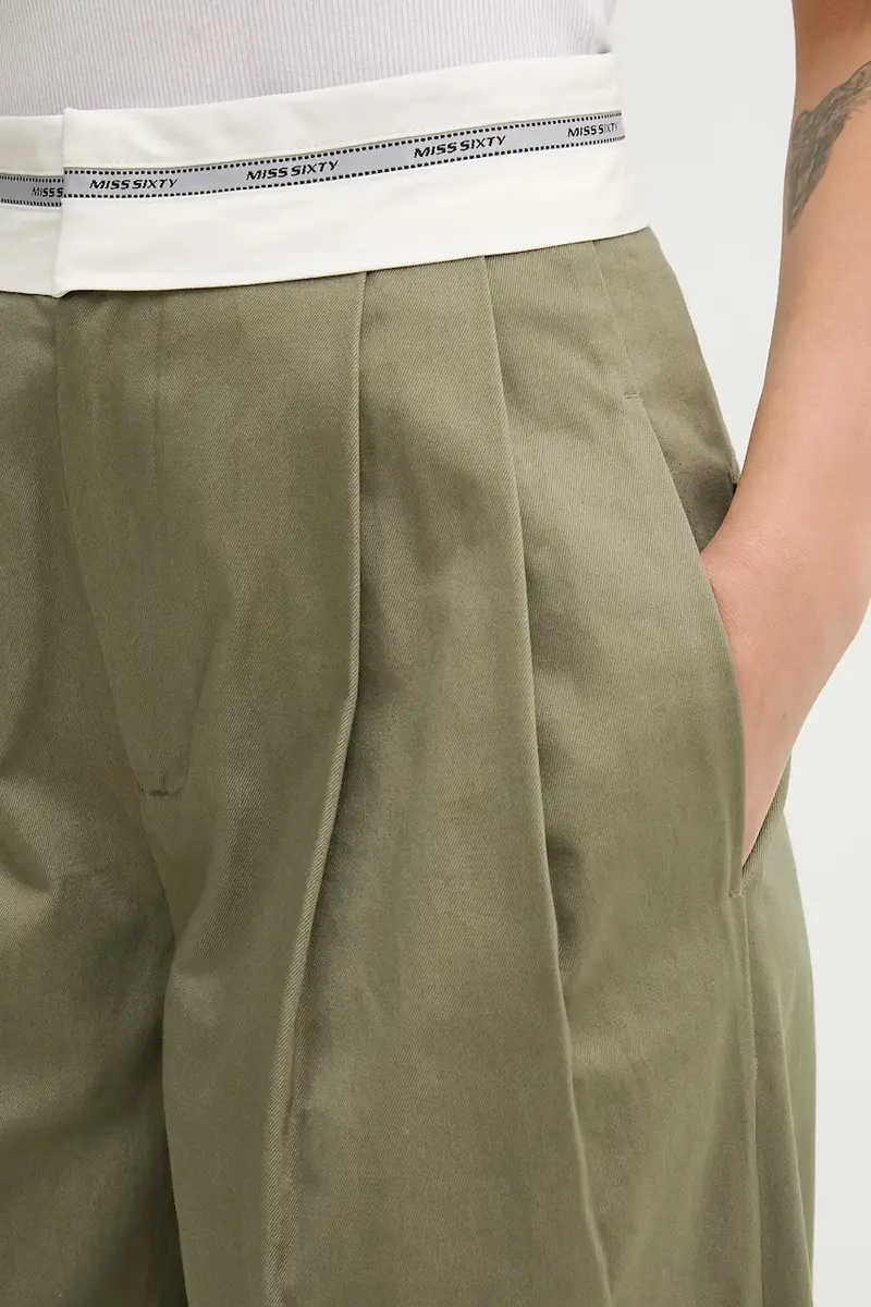 pantaloni in cotone donna colore verde 6S3PJ57900 miniatura 4