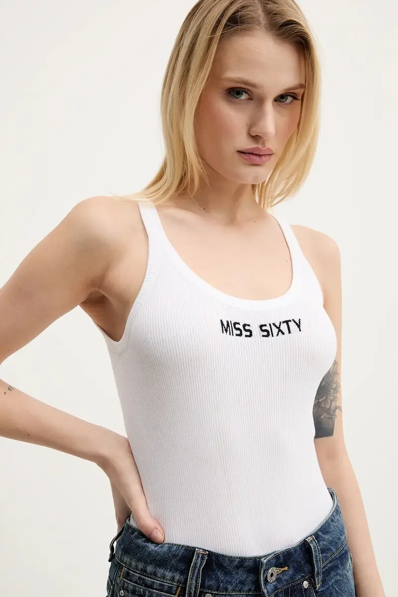 top in cotone colore bianco 6L2RJ3580000 miniatura 4