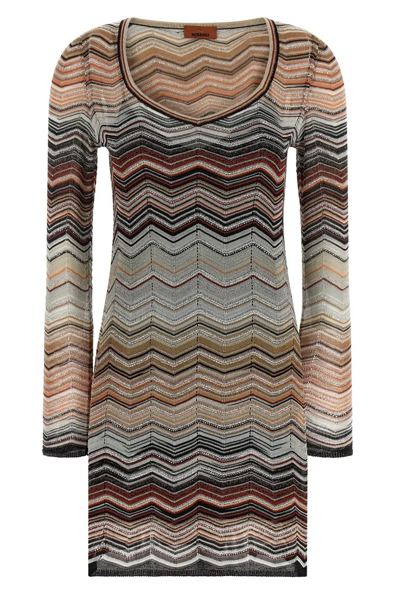 Abito Chevron Lamé Marrone