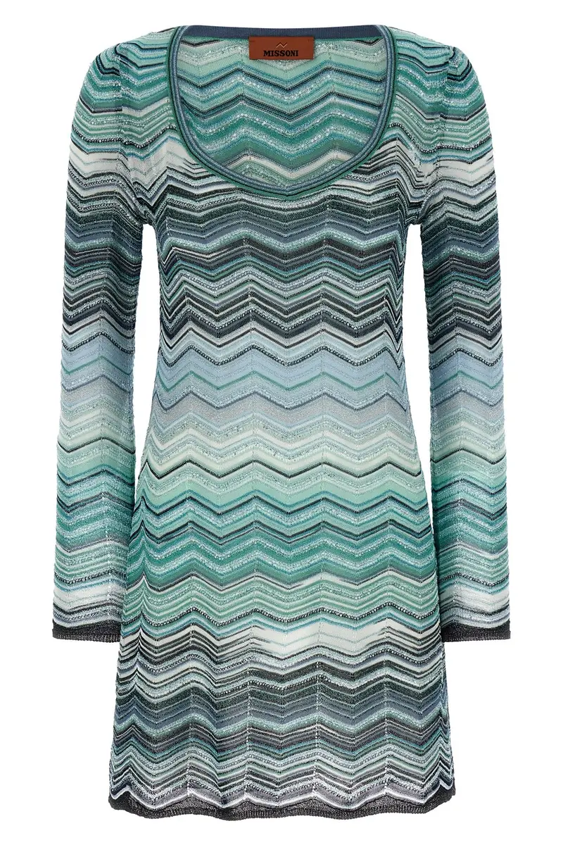 Abito Chevron Lamé Verde