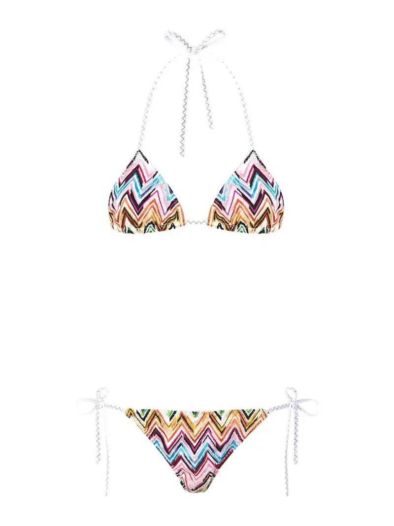 Bikini con motivo a zigzag rosa/multicolore