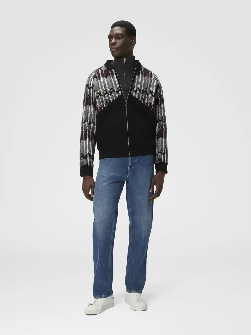 bomber a fantasia zig zag in misto lana nero/grigio miniatura 2