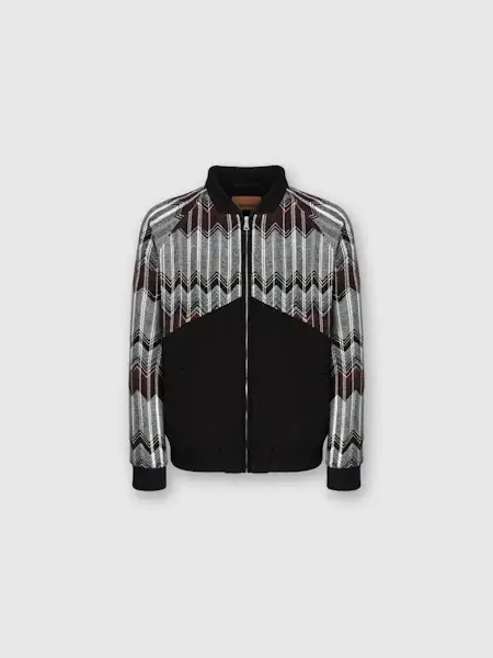 bomber a fantasia zig zag in misto lana nero/grigio