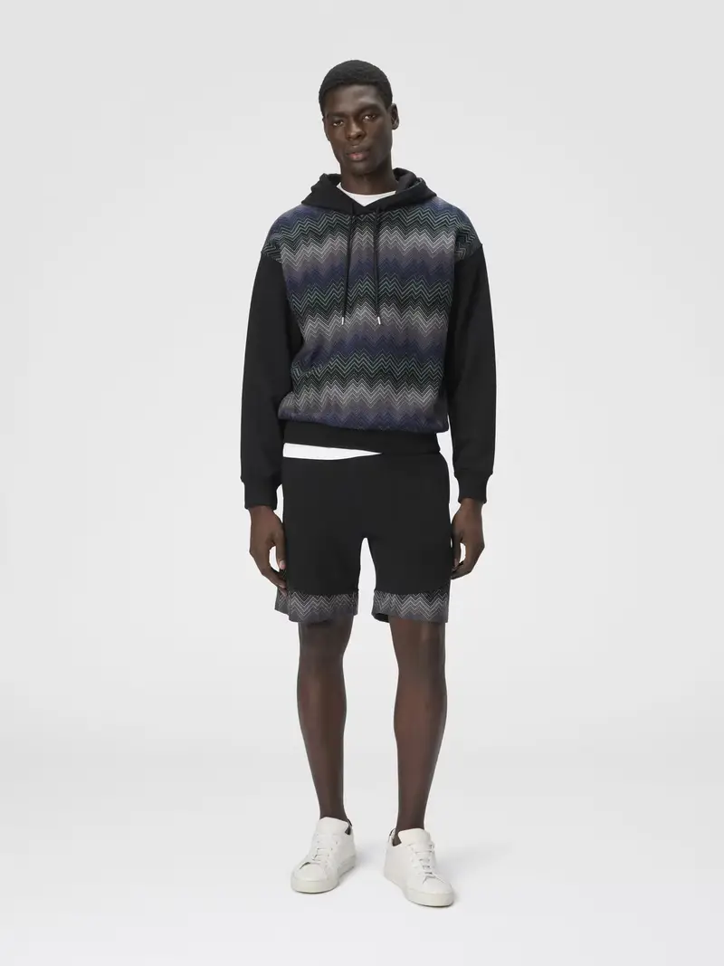 Felpa con cappuccio con inserti zig zag nero/grigio miniatura 2