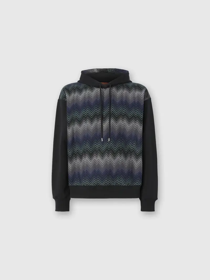 Felpa con cappuccio con inserti zig zag nero/grigio