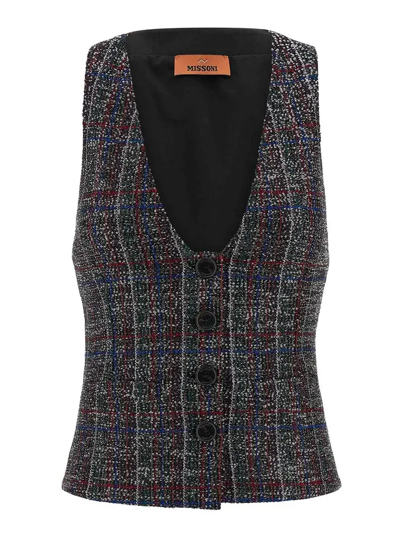 Gilet scozzese con paillettes Multicolore