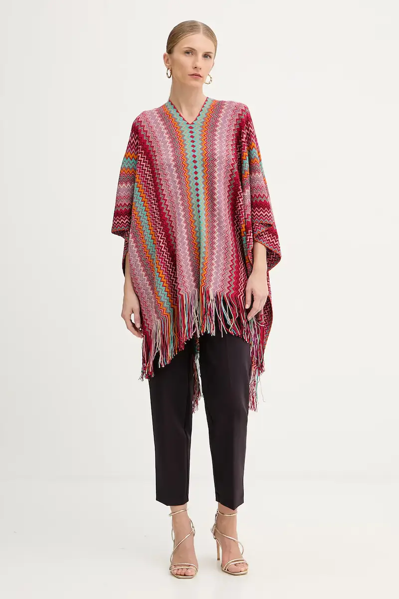 poncho con lana colore rosso POQYWMDA224