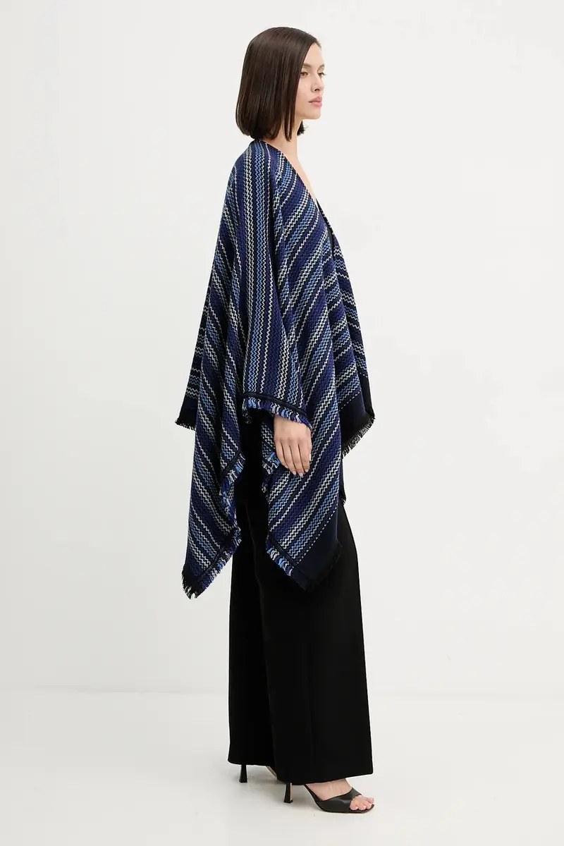 poncho il lana colore blu navy MA9EWODA413 miniatura 2