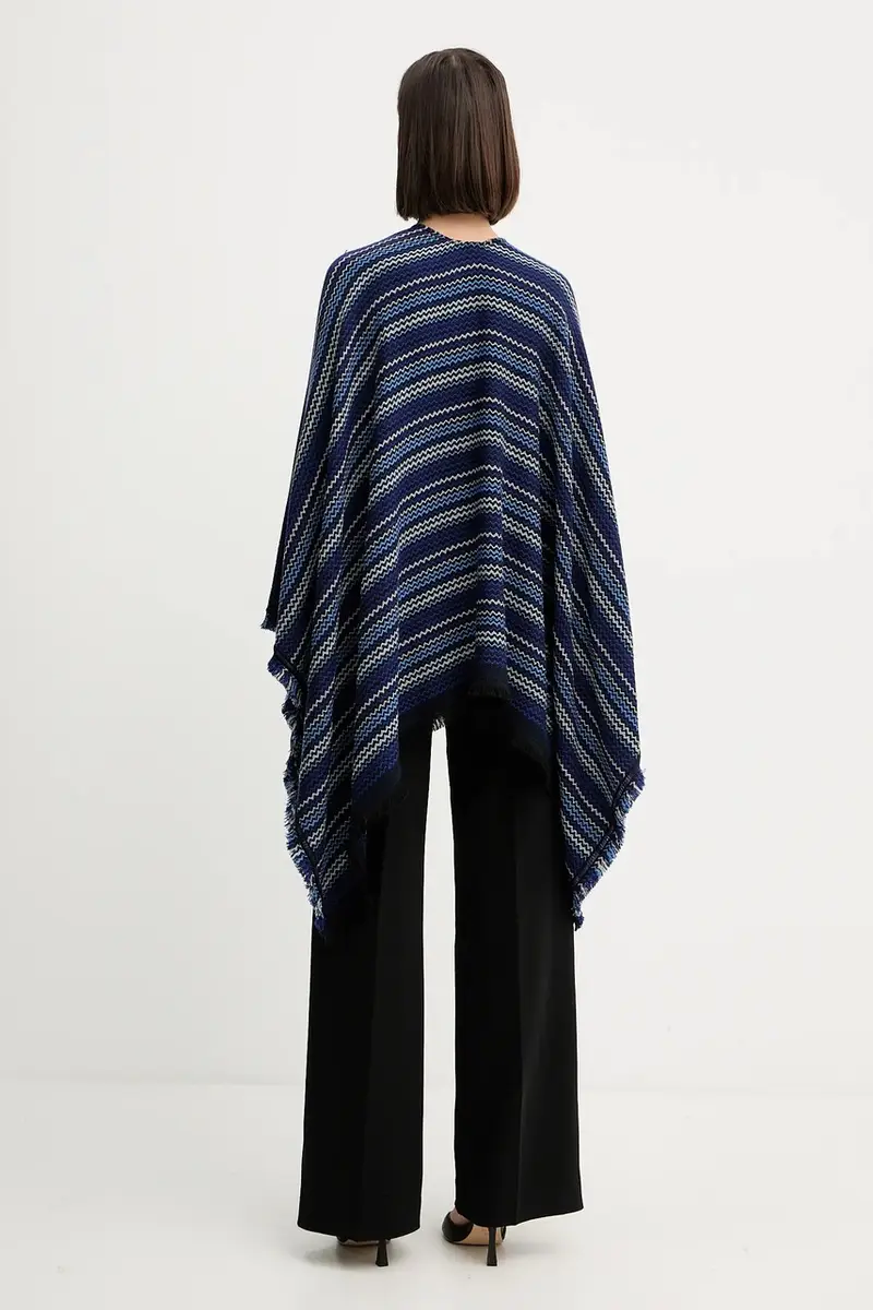 poncho il lana colore blu navy MA9EWODA413 miniatura 3