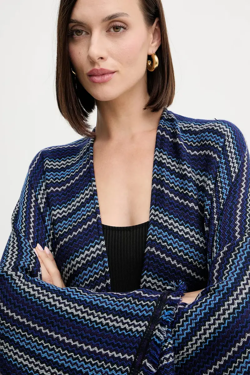 poncho il lana colore blu navy MA9EWODA413 miniatura 4