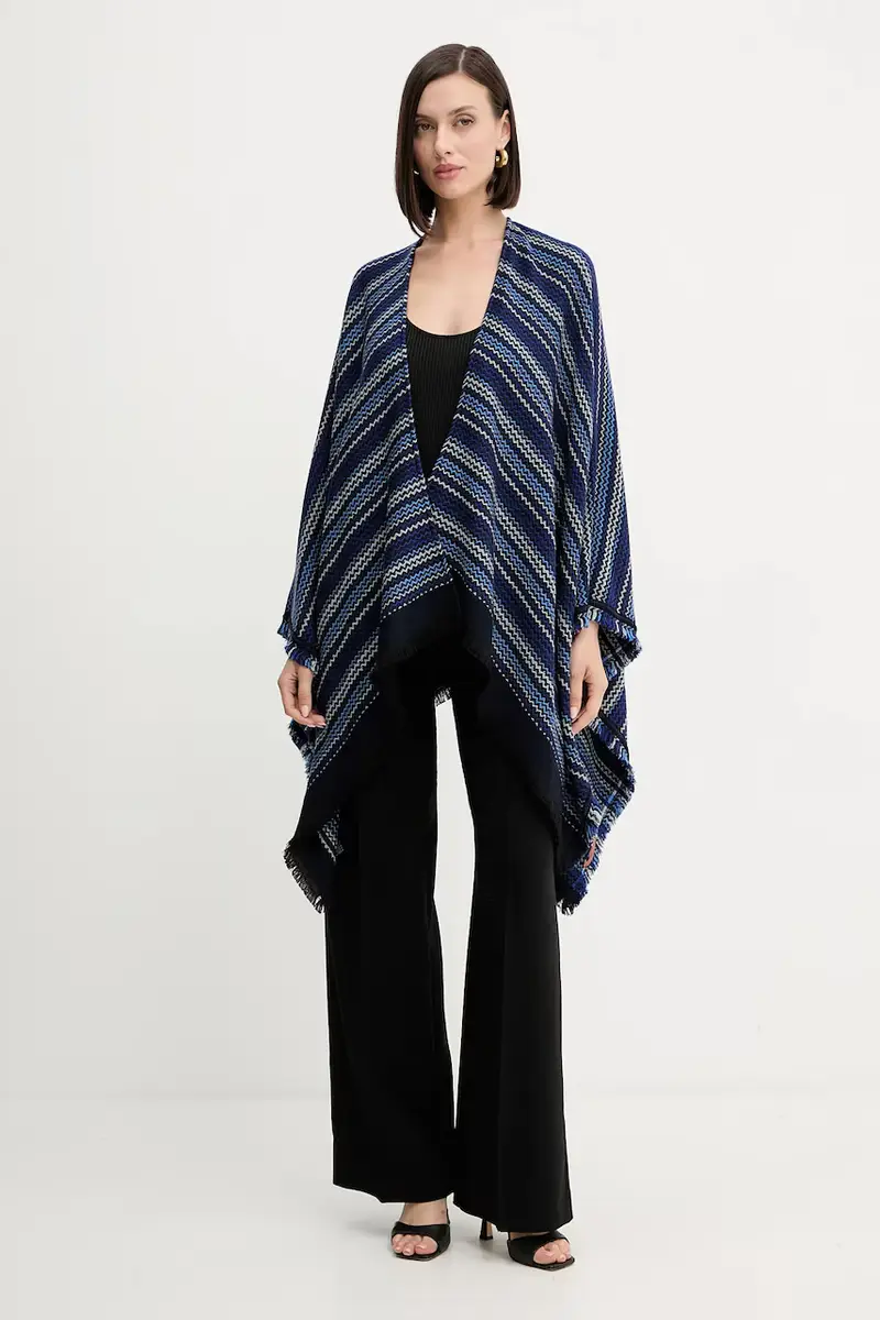 poncho il lana colore blu navy MA9EWODA413