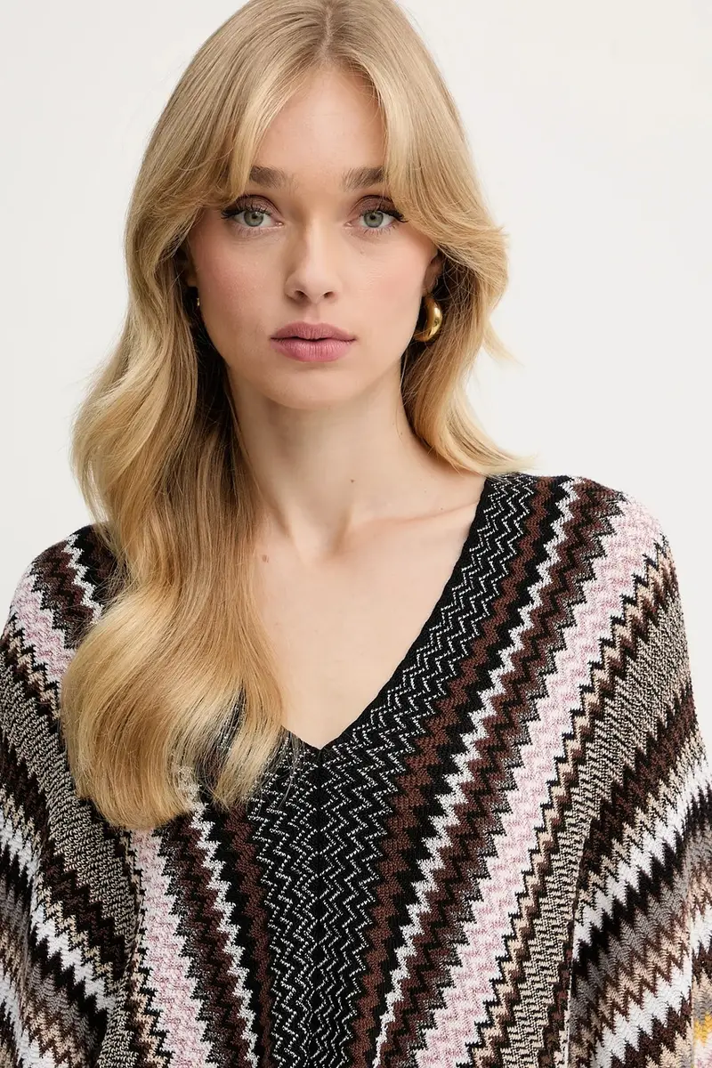 poncho in contone colore marrone 9P4EWMDA232 miniatura 4