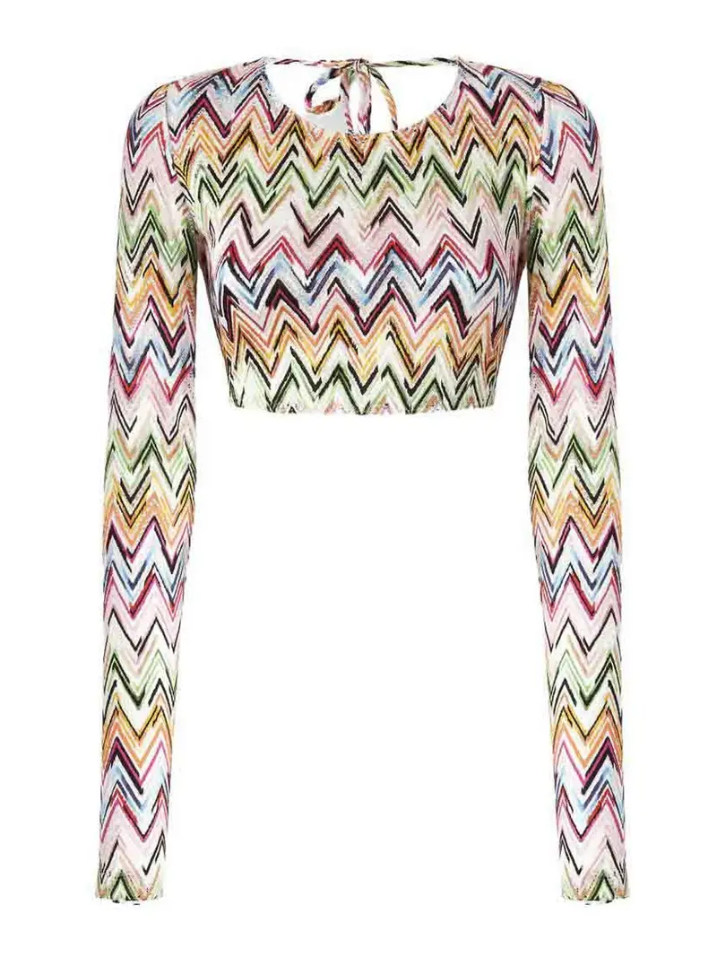 Top corto bianco e multicolore