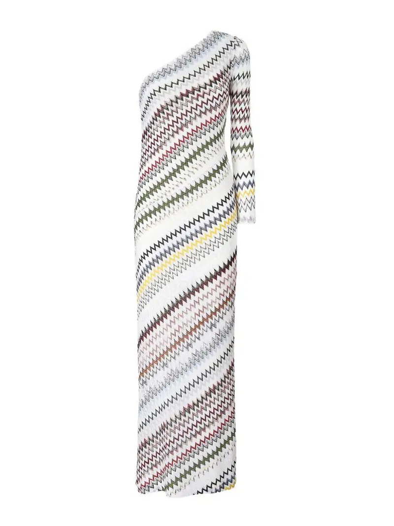 Vestito lungo bianco monospalla Multicolore