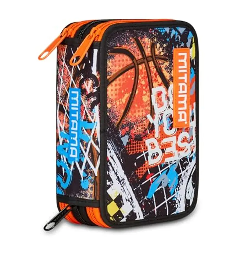 Mitama Astuccio Scuola 3 Scomparti, TRIPLO DOUBLE BALL, Contenuto 47 pz, Completo di Matite, Pennarelli, Portapenne Scuola Elementare Bambino