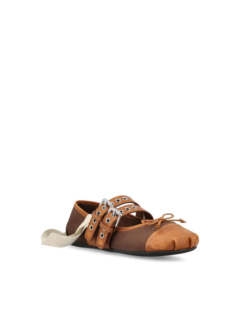 MIU MIU Ballerine In Cotone E Pelle MARRONE miniatura 2