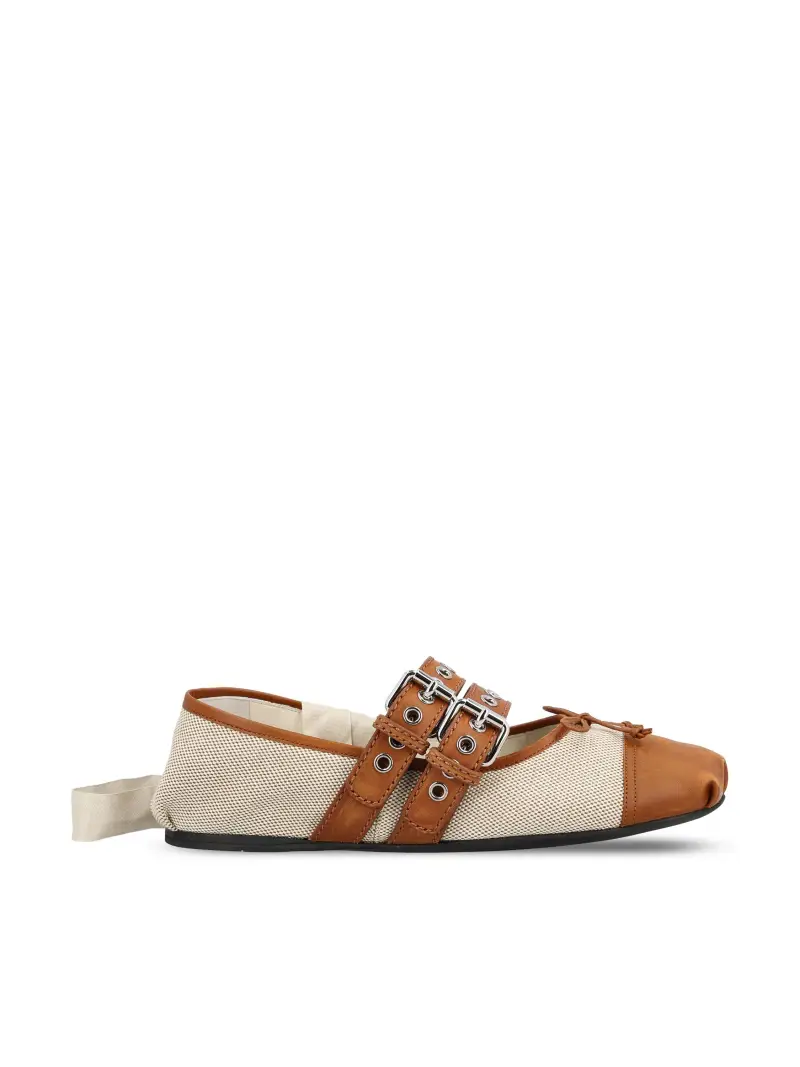 Ballerine In Cotone E Pelle MARRONE