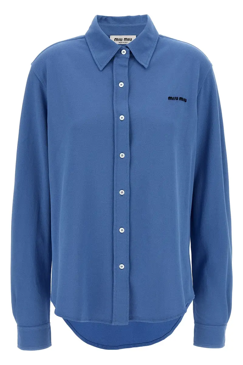 Camicia Cotone Piqué Azzurro