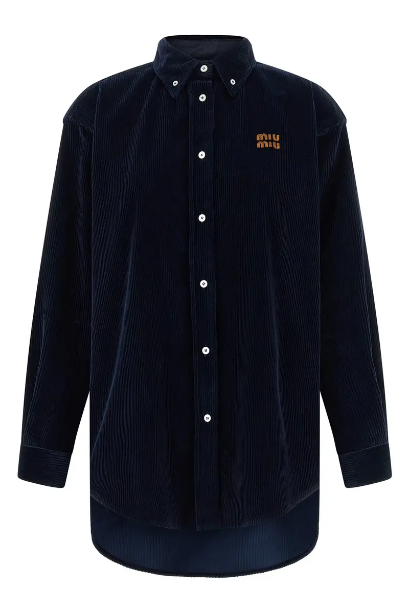 Camicia Velluto E Pelle Blu