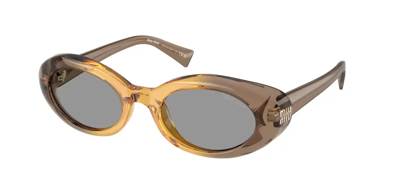 Donna Miu Miu MU B09S 24M50Q Occhiali da sole Acetato Beige Grigio Rotonda Normale