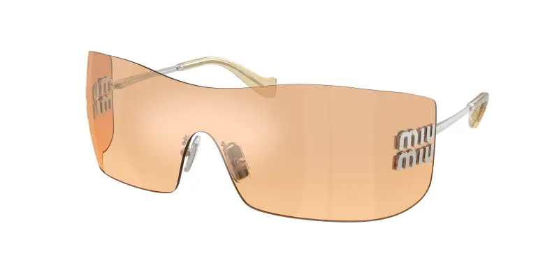 Donna Miu Miu MU B53S 1BC80Y Occhiali da sole Metallo Argento Arancione Squadrata Specchiate Sfumato