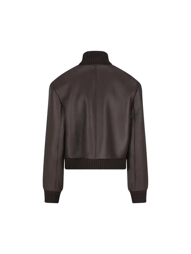 Giacca Bomber In Pelle MARRONE miniatura 2