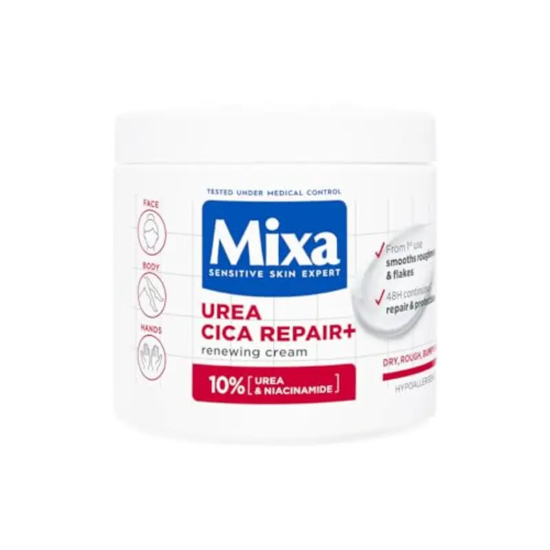 Mixa Crema Corpo Rigenerante, Per Pelle Secca e Ruvida, Pelle Idratata e Lenita per 48H, Barriera Cutanea Riparata e Protetta, Con il 10% di Urea e Niacinamide, Urea Cica Repair +, 400 ml