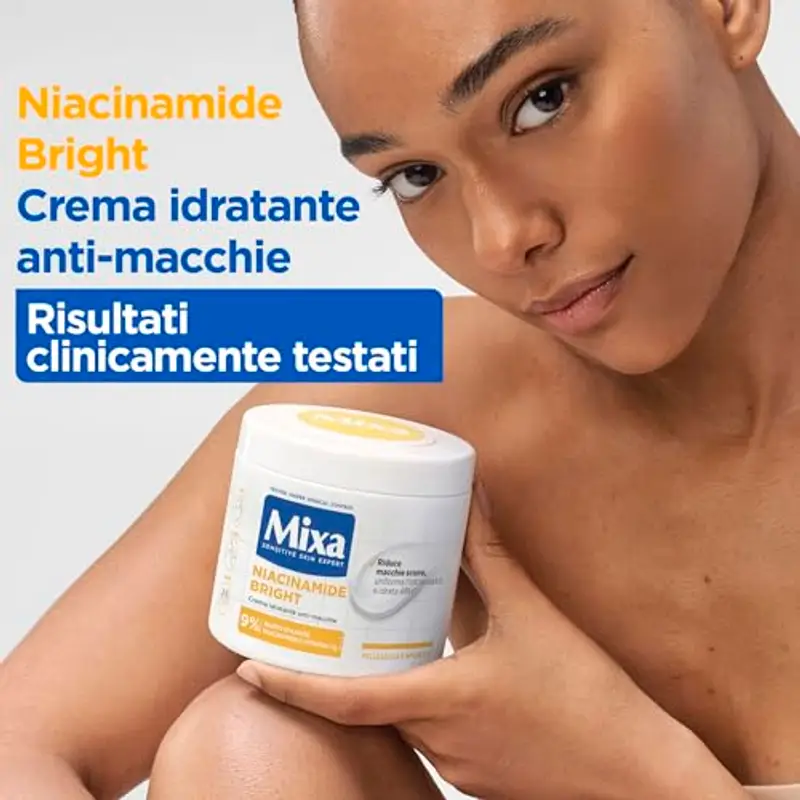 Mixa Crema Idratante Anti-Macchie, Per Pelle Secca e Spenta, Pelle Idratata per 48H, Incarnato Luminoso e Uniforme, Con il 9% di Niacinamide, Vitamina C e Burro di Karité, Niacinamide Bright, 400 ml miniatura 3