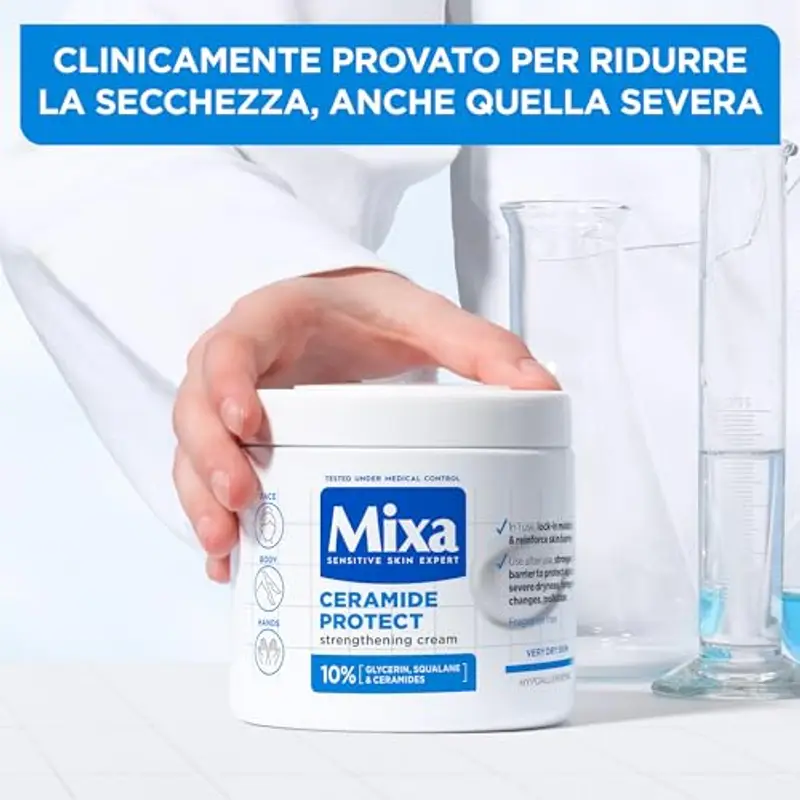 Mixa Crema Idratante Rinforzante, Per Pelli Sensibili e Molto Secche, Pelle Idratata a Fondo, Con il 10% di Ceramidi, Glicerina e Squalano, Senza Profumo, Ceramide Protect, 400 ml miniatura 2