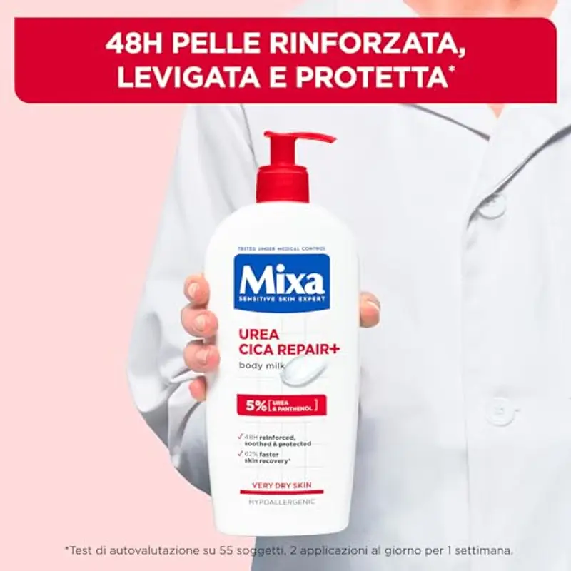 Mixa Latte Corpo Rigenerante, Per Pelle Secca e Ruvida, Pelle Idratata e Levigata per 48H, Barriera Cutanea Riparata e Protetta, Con il 5% di Urea e Pantenolo, Urea Cica Repair +, 250 ml miniatura 2