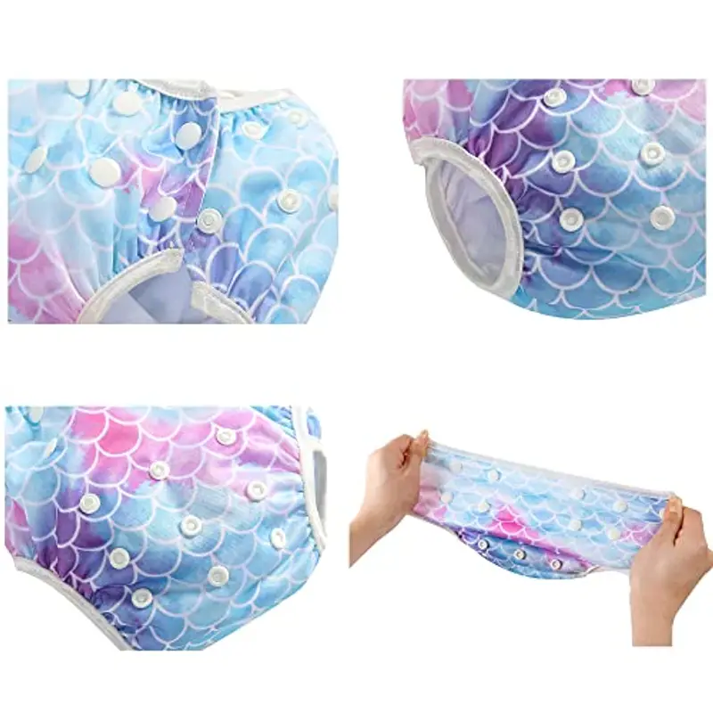 MIXIDON Pannolino da Nuoto Riutilizzabile Neonata Regolabile Costume da Nuoto, Lavabili Taglia Unica Set da Bagno Carino Costumi da Bagno da Piscina per 0-3 Anni Squame di pesce+Fenicottero miniatura 3