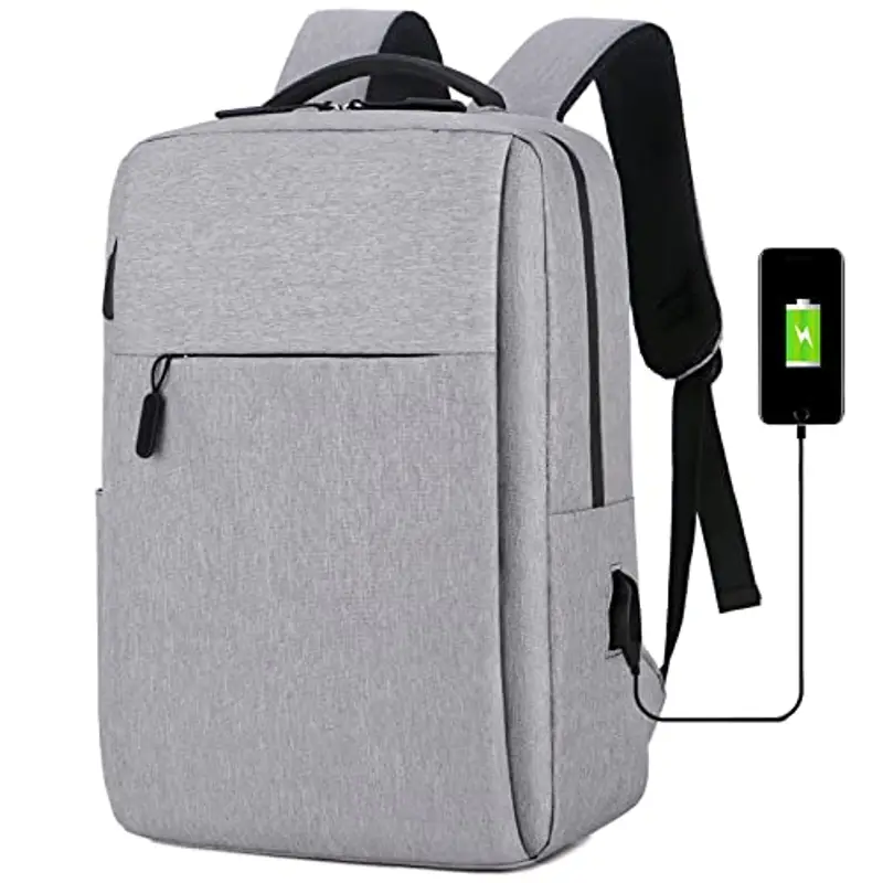 Mixroom Zaino Laptop Borsa Porta PC Portatile per Computer Custodia Notebook fino ai 15" con Scuola USB Z8 Colore Grigio