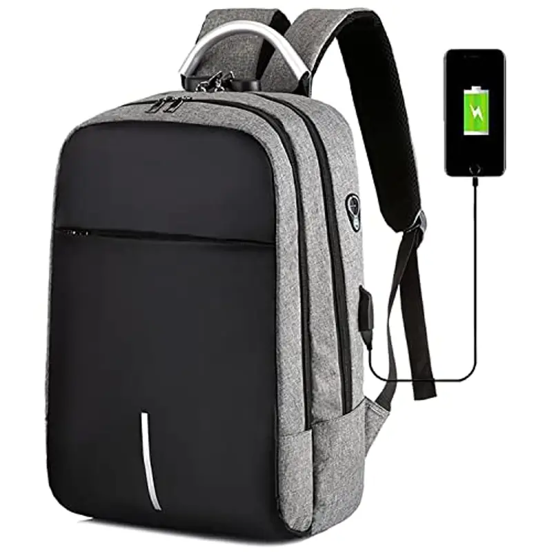 Mixroom Zaino Porta PC Antifurto Grigio per Computer Portatile Laptop Lavoro Borsa Notebook Fino 15" con Attacco USB e Foro Auricolare Z4