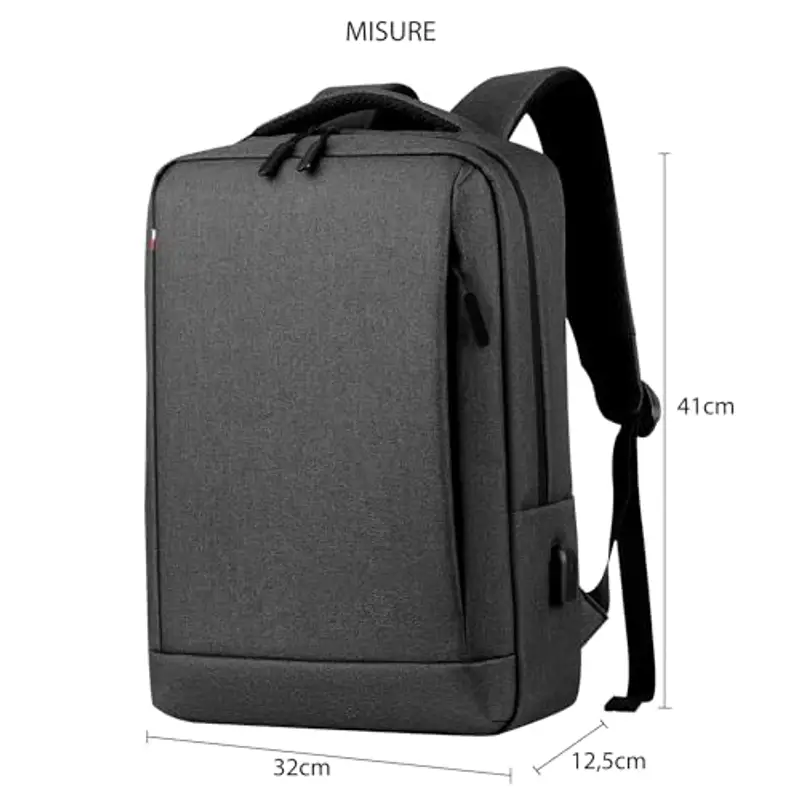 Mixroom - Zaino Porta PC Uomo Borsa per Computer Portatile Custodia Laptop Notebook 15.6" Con Attacco USB Casual Scuola Viaggio Z33 Grigio scuro miniatura 3