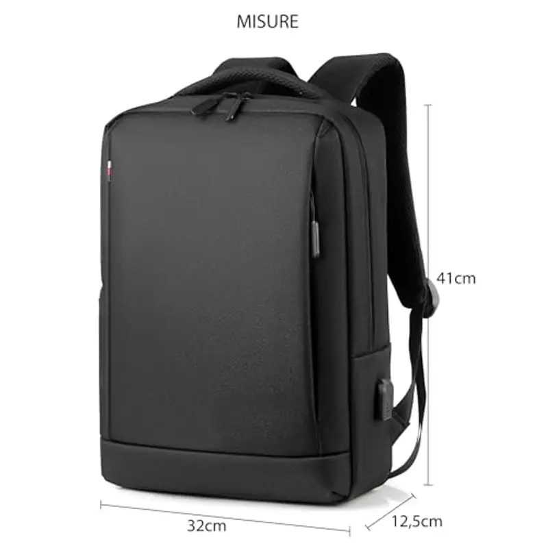 Mixroom - Zaino Porta PC Uomo Borsa per Computer Portatile Custodia Laptop Notebook 15.6" Con Attacco USB Casual Scuola Viaggio Z33 Nero miniatura 2