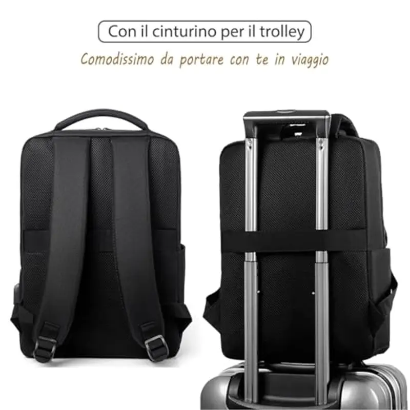 Mixroom - Zaino Porta PC Uomo Borsa per Computer Portatile Custodia Laptop Notebook 15.6" Con Attacco USB Casual Scuola Viaggio Z33 Nero miniatura 3