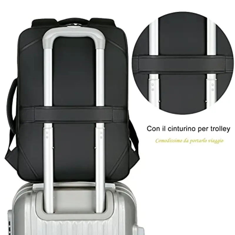 Mixroom - Zaino Porta PC Uomo Laptop Borsa per PC Portatile porta Computer Custodia Notebook 15.6" Multi funzione Con Attacco USB Nero Z11 Scuola Lavoro miniatura 3