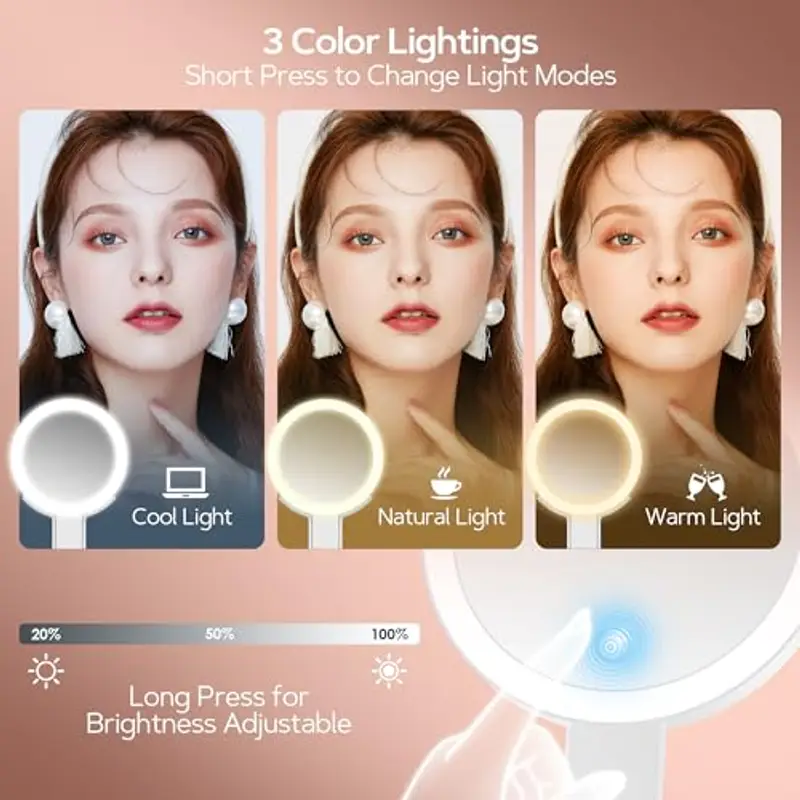 MIYADIVA Specchio da Trucco con Luci, Specchio Ingranditore 2 Lati 30X, 3-in-1 Portatile da Tavolo/Appendibile, 3 Luci Luminosità Regolabile, per Viaggio, Camera, Regalo Donna Bianco miniatura 2