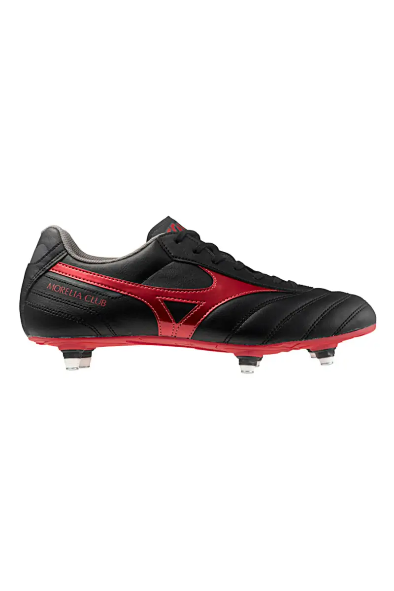 Scarpe da calcio nere e rosse con tacchetti avvitabili Mizuno Morelia II Club SI [NERO