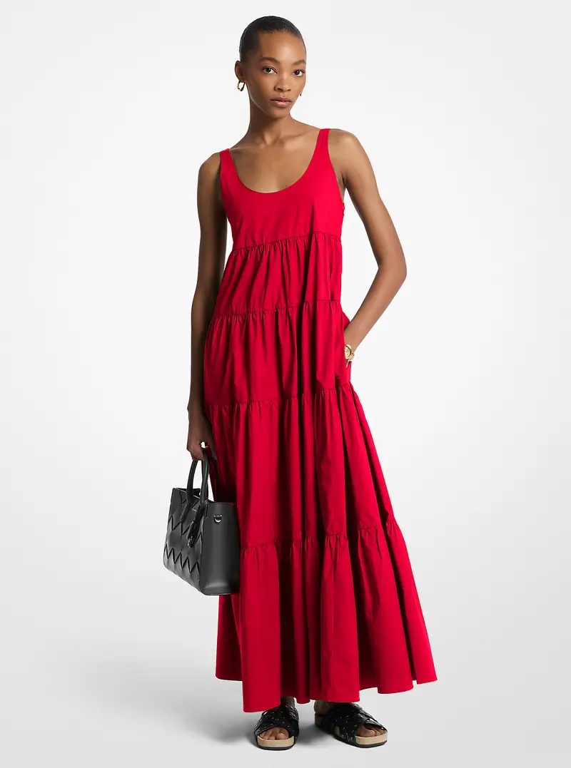 MK Abito a balze in cotone stretch - Rosso - Michael Kors