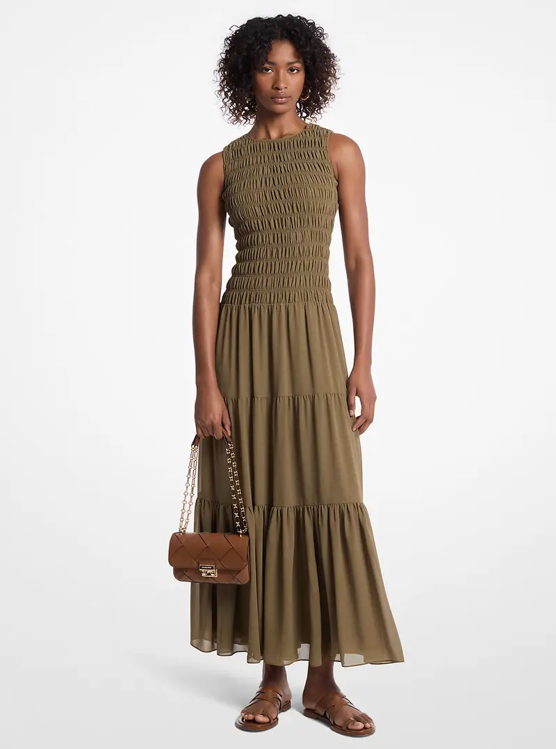 MK Abito a canotta in georgette con punto smock - Verde - Michael Kors