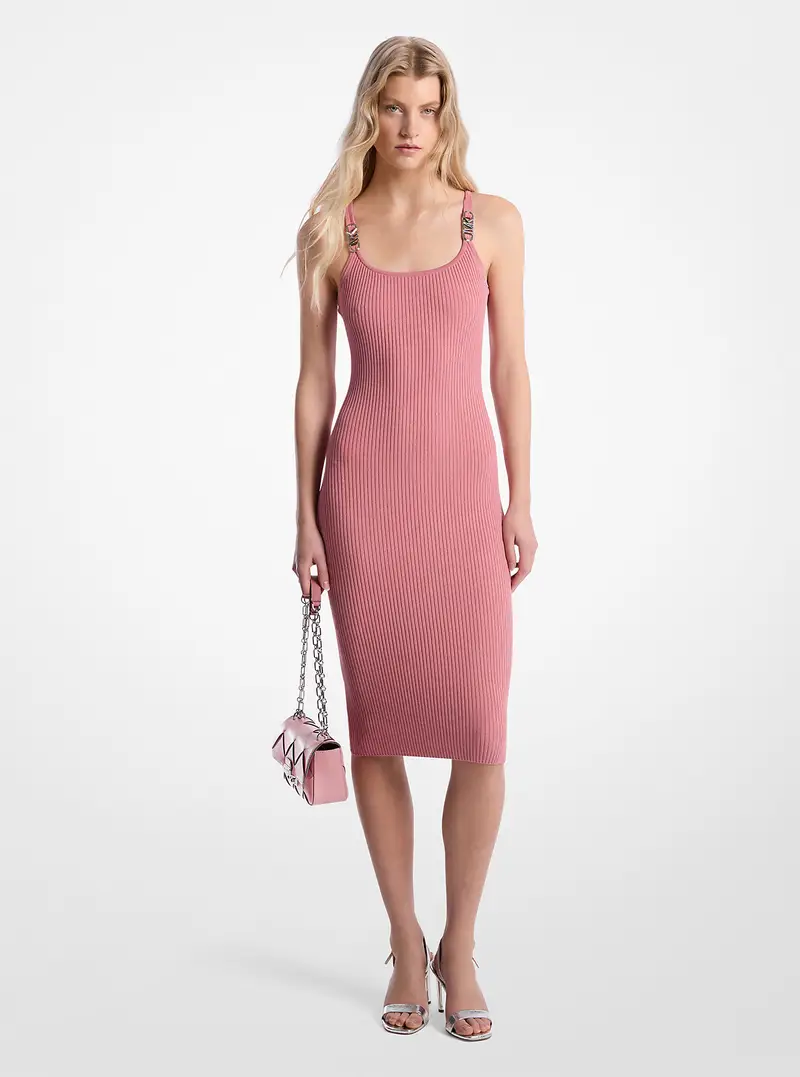 MK Abito a canotta midi in maglia stretch a coste - Rosa - Michael Kors
