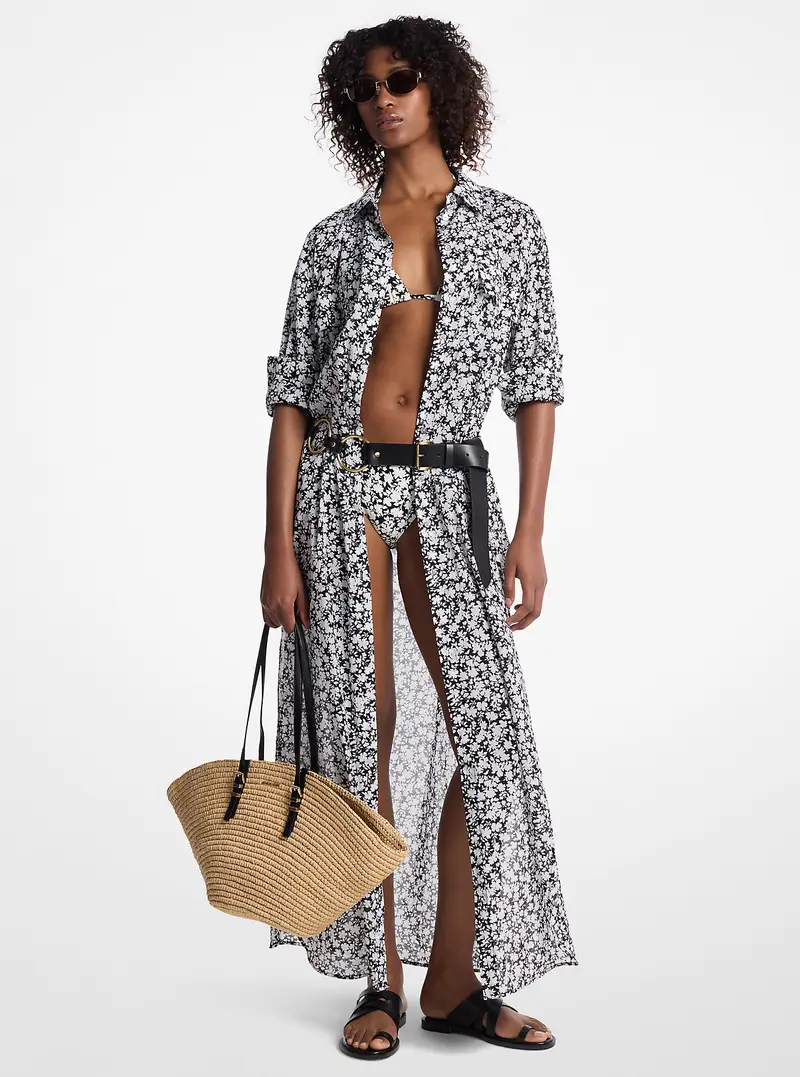 MK Abito chemisier in batista di cotone con stampa floreale - Bianco - Michael Kors