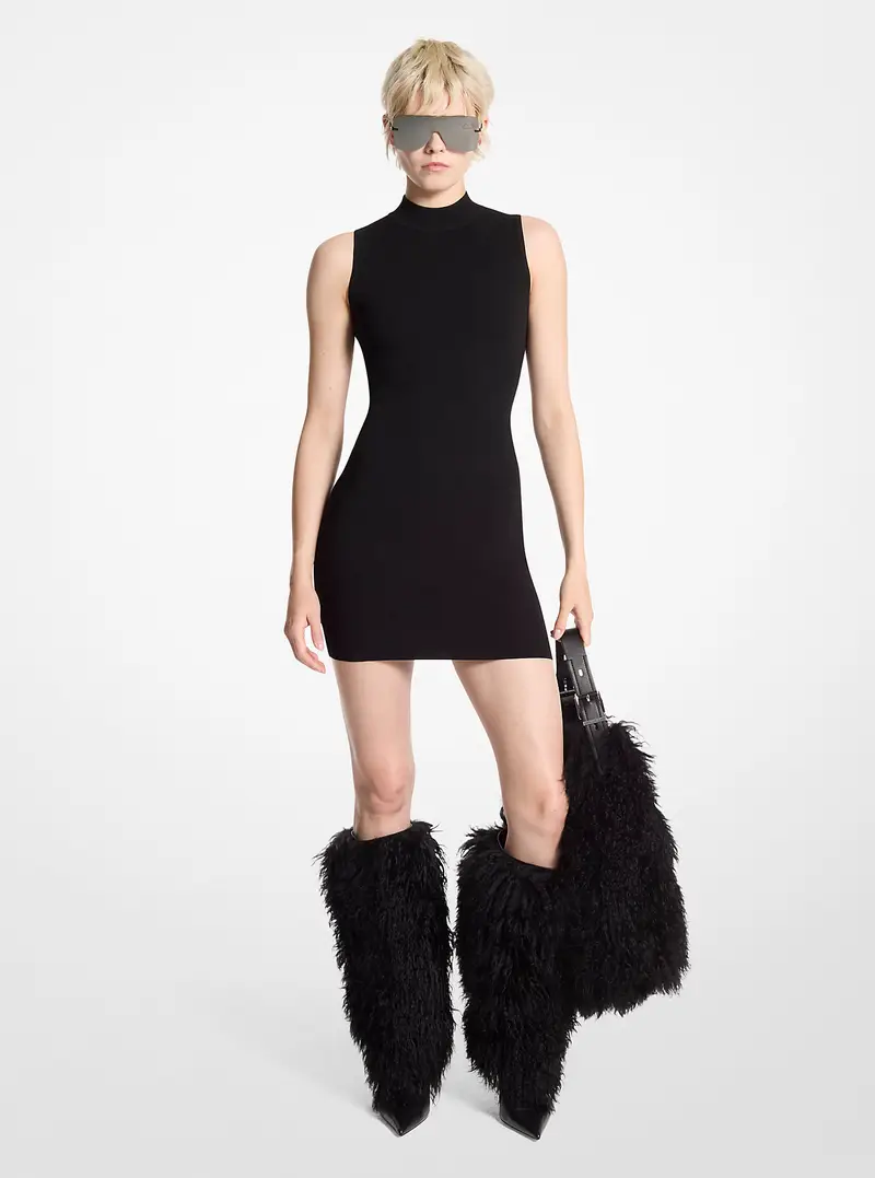 MK Abito con collo a lupetto in viscosa stretch - Nero - Michael Kors