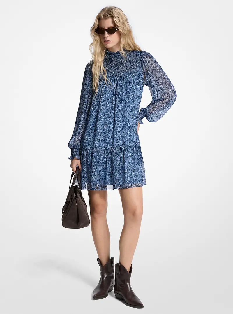 MK Abito in georgette metallizzato con stampa paisley - Blu - Michael Kors