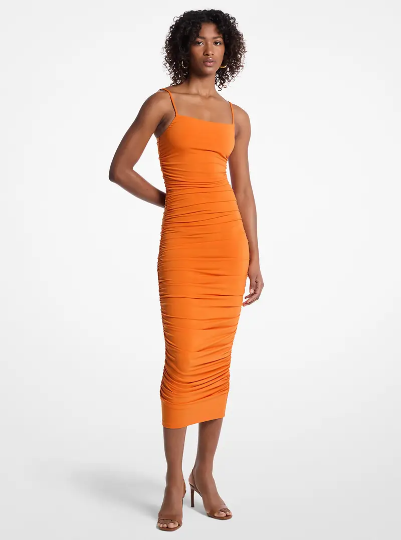 MK Abito in jersey stretch opaco con ruches - Arancio - Michael Kors