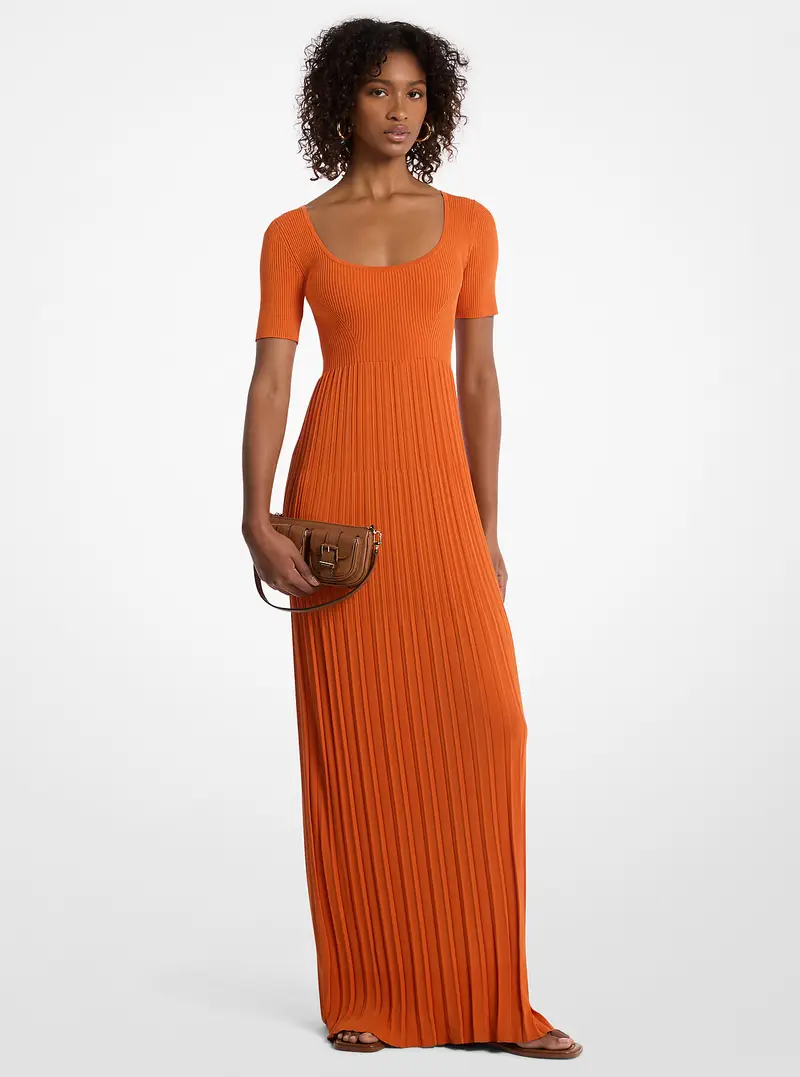 MK Abito longuette in maglia stretch a coste - Arancio - Michael Kors