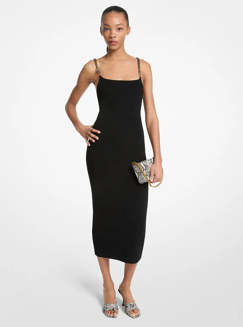 MK Abito longuette in misto viscosa con decorazioni - Nero - Michael Kors